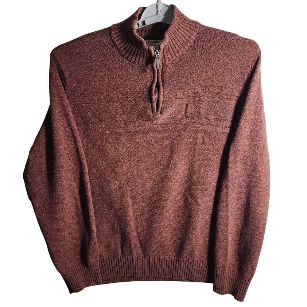 Dockers Mens Sweater XL Red Marled Knit 1/4 Zip Mock Neck‎ Cotton
